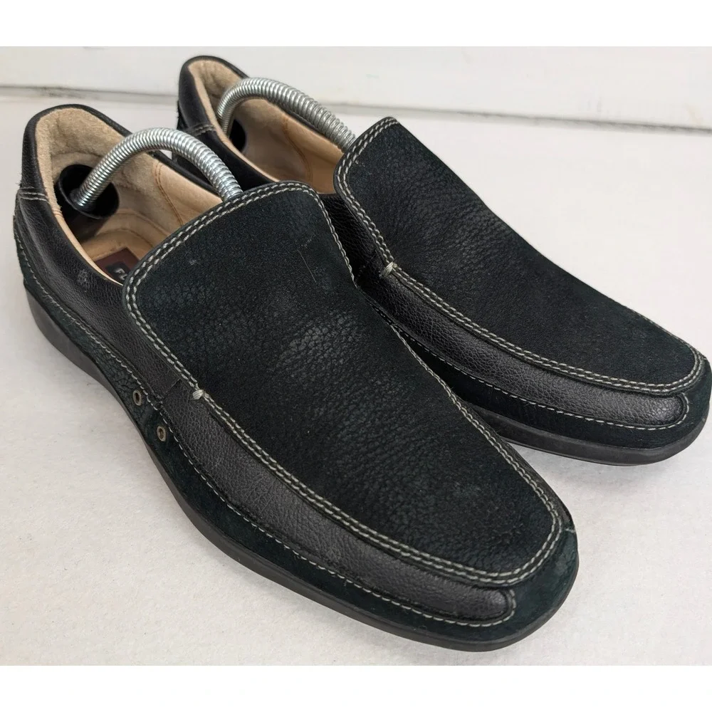 Florsheim Mens 12 D Black Leather Suede Moc Toe Slip On Loafers